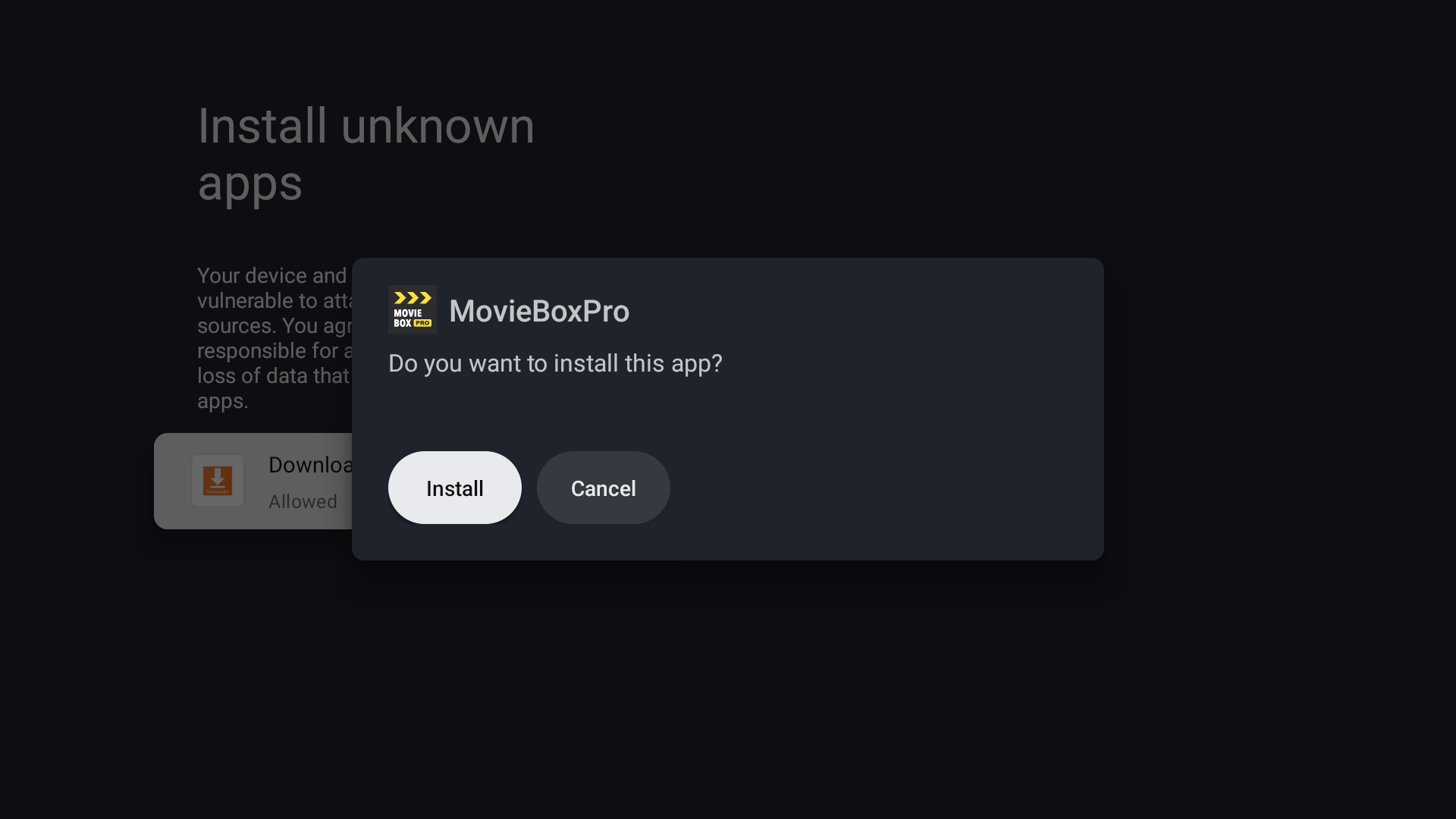 Install MovieBox on Android TV by using Downloader APP